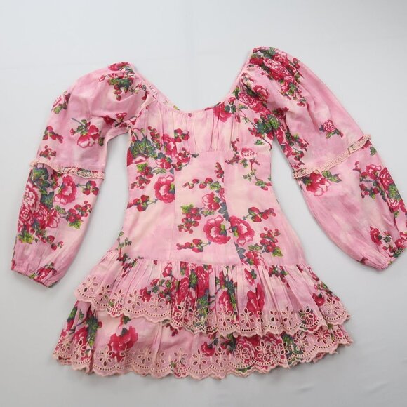 LoveShackFancy Ambrosia Mini Dress in Pink Desert Floral - Picture 6 of 12